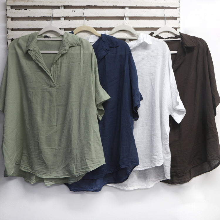 Chocolate cotton top with v neck and sleeve with longer hem 2 per pack   CE834528CH