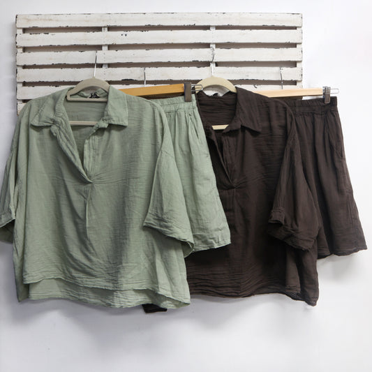 Chocolate cotton top with v neck collar and sleeve 2 per pack   CE83707CH