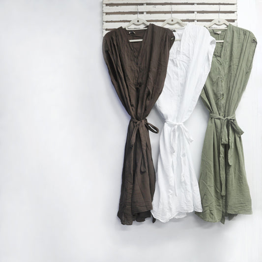Chocolate cotton shift dress with buttons and belt 2 per pack    CE83723C
