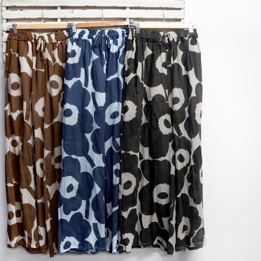 Brown and natural cotton daisy print pants with elastic waist 2 per pack CE845033BR