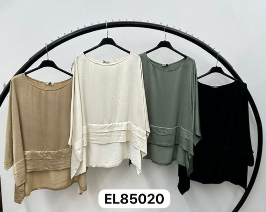 Black satin blend top with hem detail 2 per pack   CE85020BL