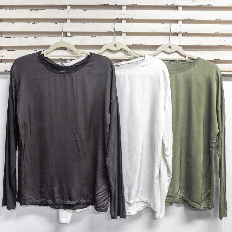 Black silk blend round neck top with cotton back and sleeves 2 per pack  CGE001B