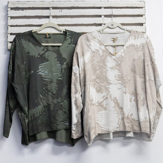 Fawn tye dye viscose silk v neck top 2 per pack CGL025F