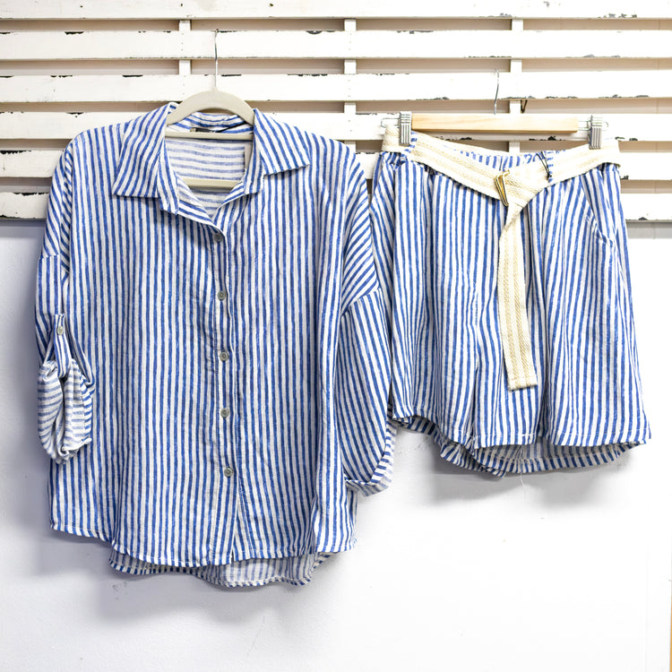 Blue and white viscose linen stripe shirt 2 per pack             CGM030B