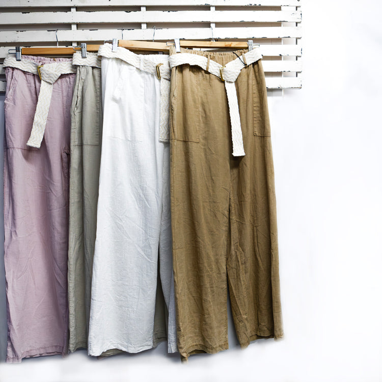 Natural linen pants with belt detail 2 per pack                        CGM034N