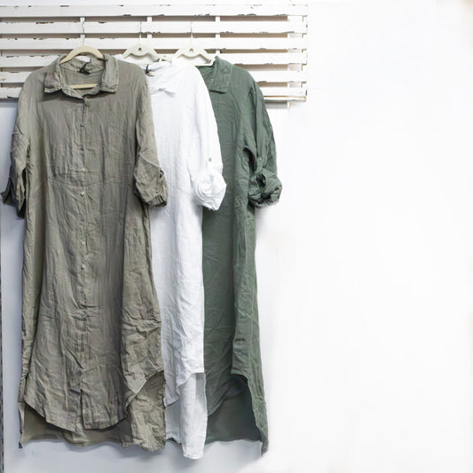 Khaki long linen shirt dress 2 per pack            CGM057K