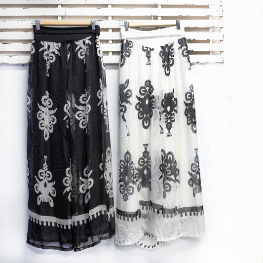 Black and white viscose silk print pants with cotton inlay 2 per pack    CGM073BW