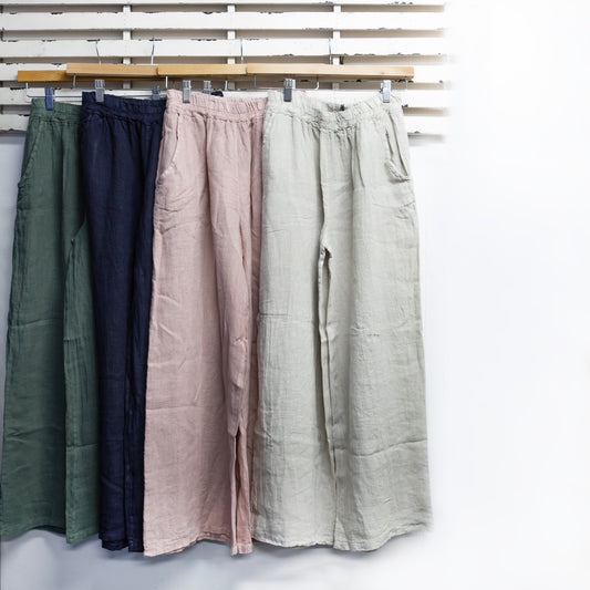 Navy linen wide leg elastic waist pants with pockets 2 per pack    CGM92191NV