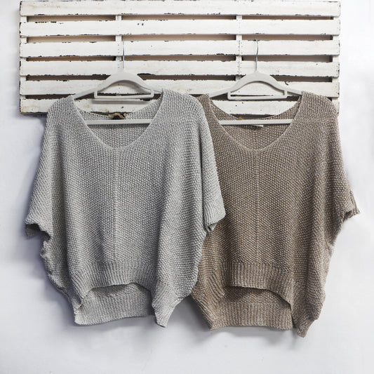 Gold lurex 3/4 sleeve knit 2 per pack                           CGT19522G