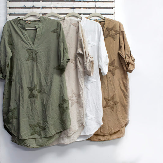 Khaki cotton detail dress with v neck and 3/4 sleeves 2 per pack    CGX431K