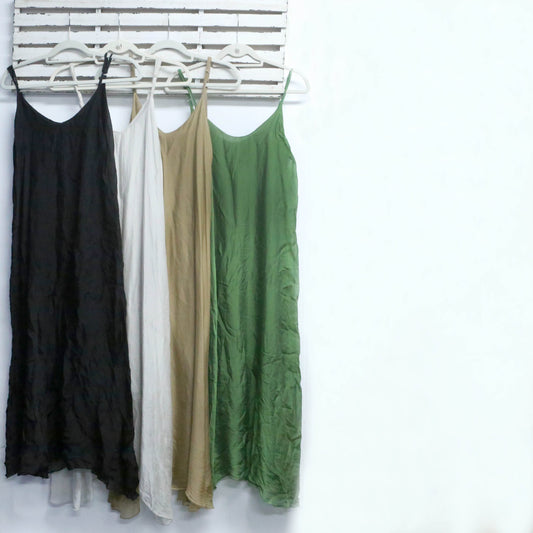 Black silk blend long shoe string dress with cotton underlay 2 per pack   CGX810B