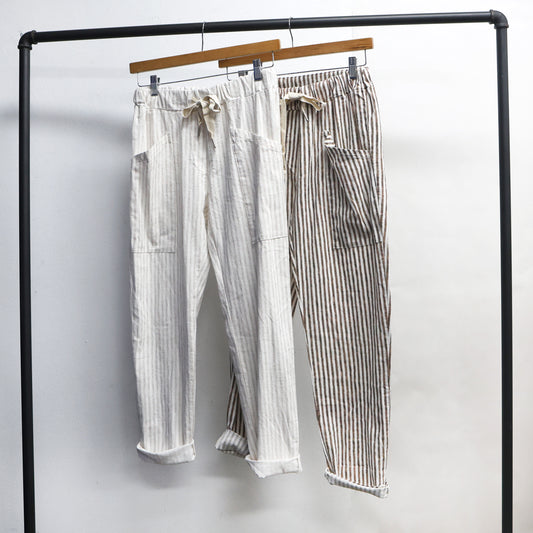 Chocolate cotton linen stripe pants 2 per pack   CO5950CH