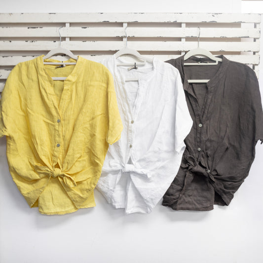 Corn linen round neck top with buttons 2 per pack  CR23825C
