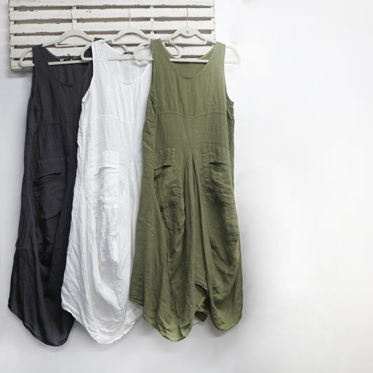 Gun Metal linen dress with front pockets and hem detail 2 per pack  CT1633GM