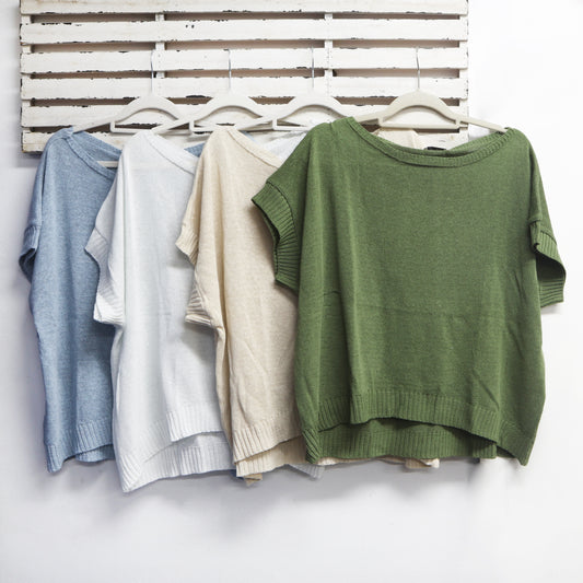 Blue cotton blend knit with short detail ribbed sleeve 2 per pack  CU8211BL