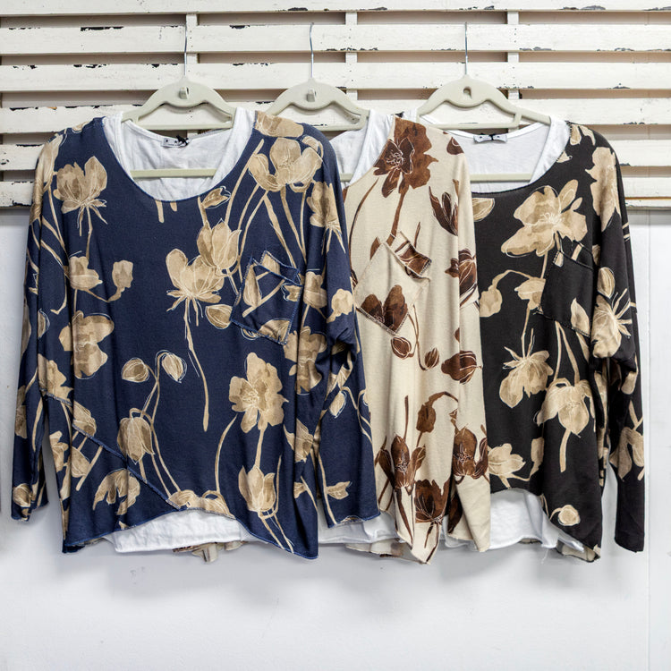 Chocolate viscose blend print top with singlet 2 per pack    CX25321CH