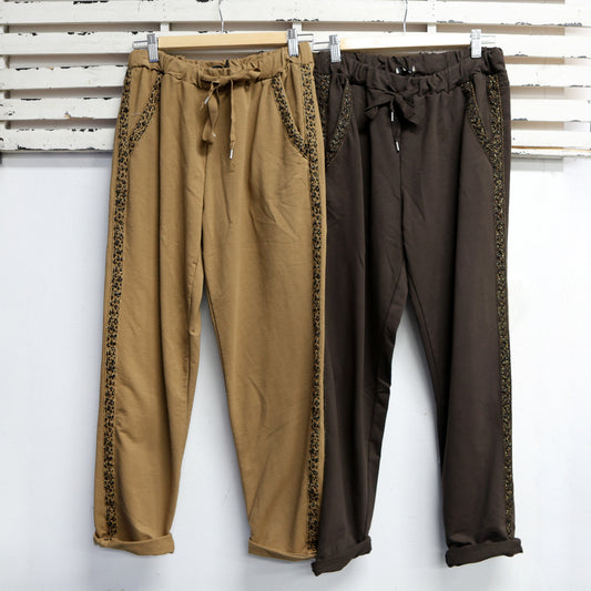 Camel cotton drawstring pants with printed side panels 2 per pack   CX305010C