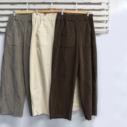 Cream cotton blend cord pants with elastic waist and pockets 2 per pack  CX62912C