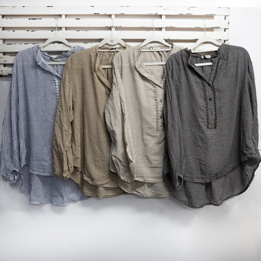 Camel cotton stripe top with front detail 2 per pack    CX84305C