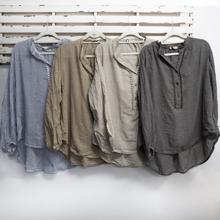 Camel cotton stripe top with front detail 2 per pack    CX84305C