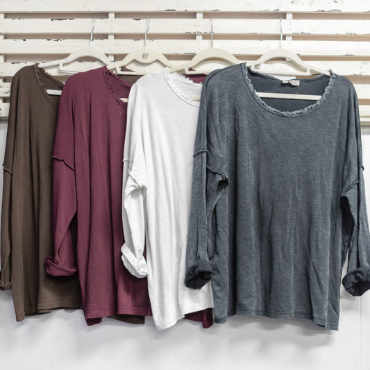 Brown lightweight cotton round neck top with frey detail 2 per pack  CX84672BR