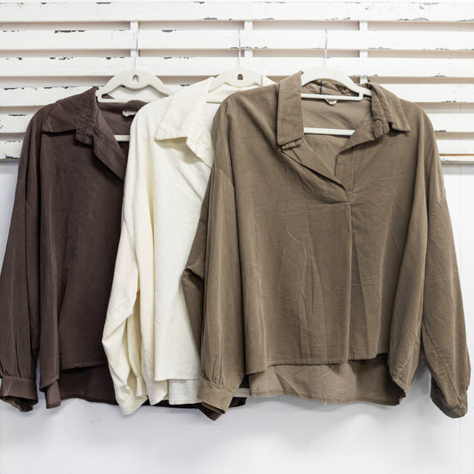 Cream cotton cord top with v neck 2 per pack         CX85194C