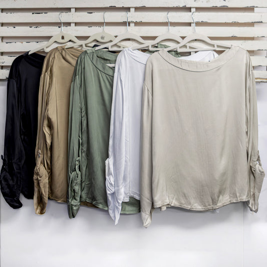 Black viscose silk round neck top with 3/4 sleeves 2 per pack  CX85236BL