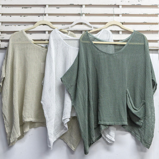 Khaki net cotton top with pocket 2 per pack   G11542K