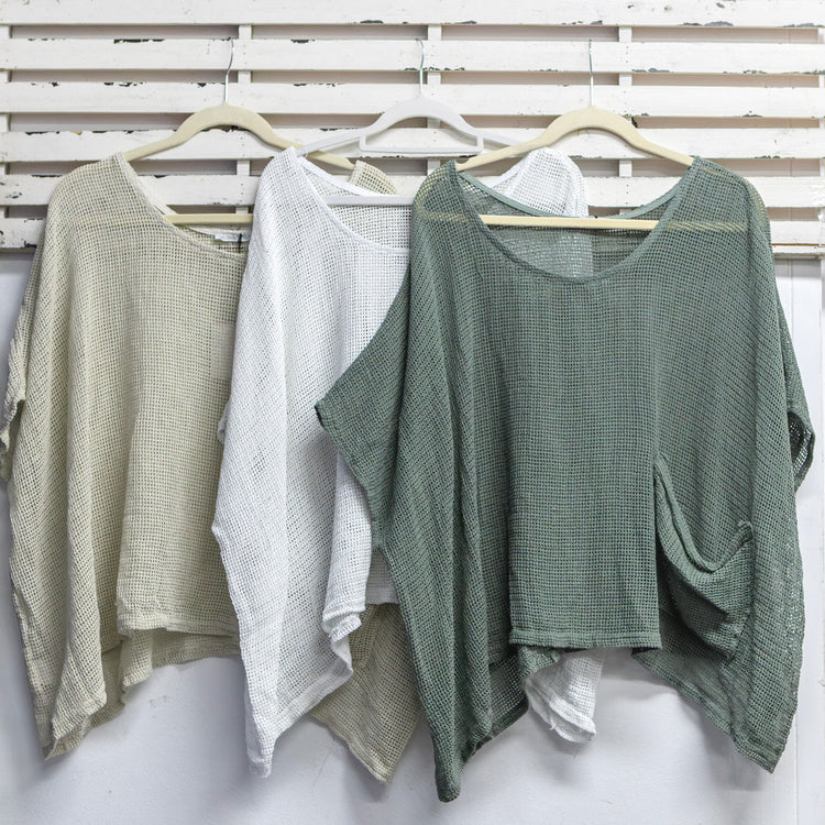 Khaki net cotton top with pocket 2 per pack   G11542K