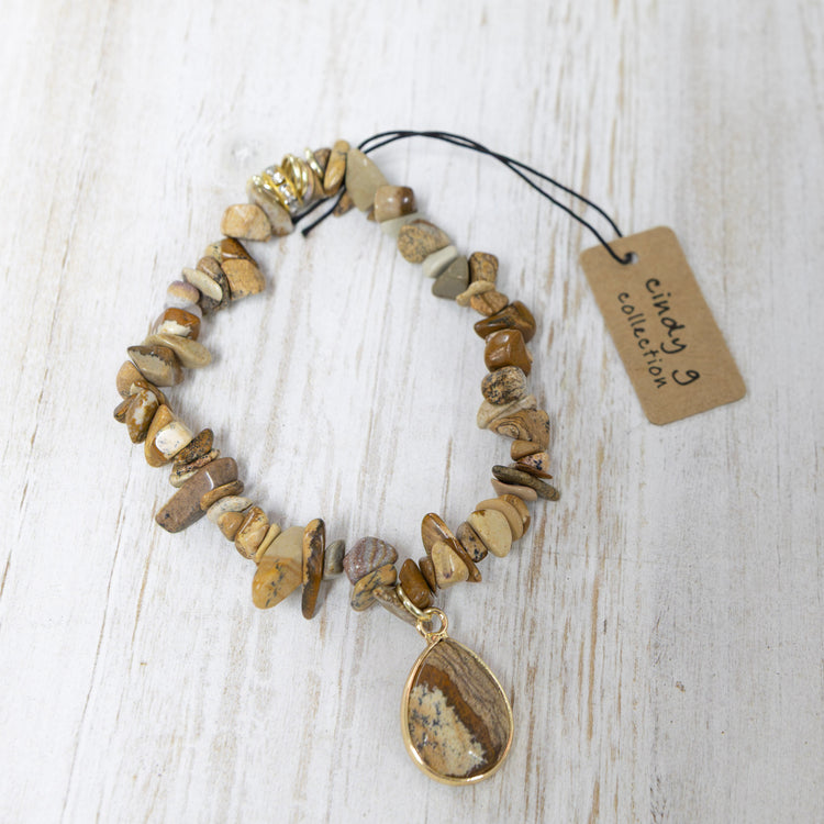 Natural stone bracelet with hanging charm 2 per pack  G1253A
