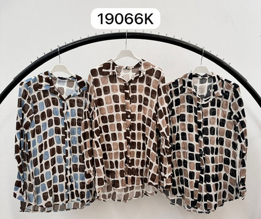 Blue and chocolate cotton square print shirt 2 per pack G19066CH