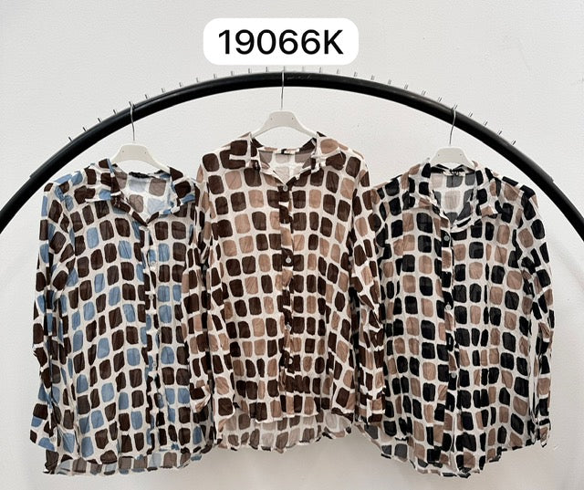 Blue and chocolate cotton square print shirt 2 per pack G19066CH