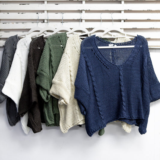 Khaki cotton knit with v neck and front detail 2 per pack