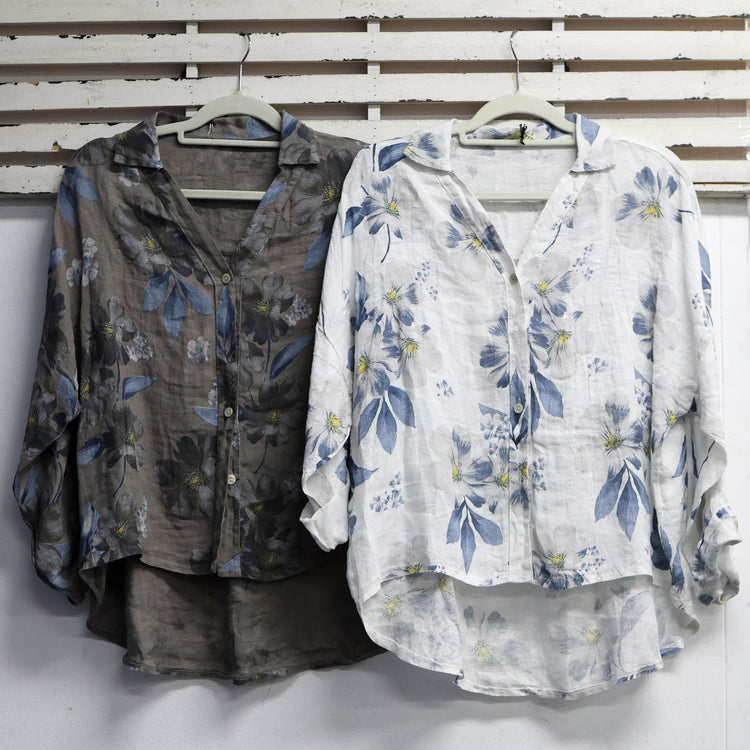 Citrine linen flower print top with collar and buttons 2 per pack G20984CI
