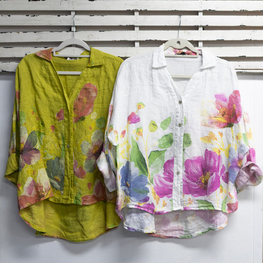 Citrine linen flower print top with collar and buttons 2 per pack G20984CI