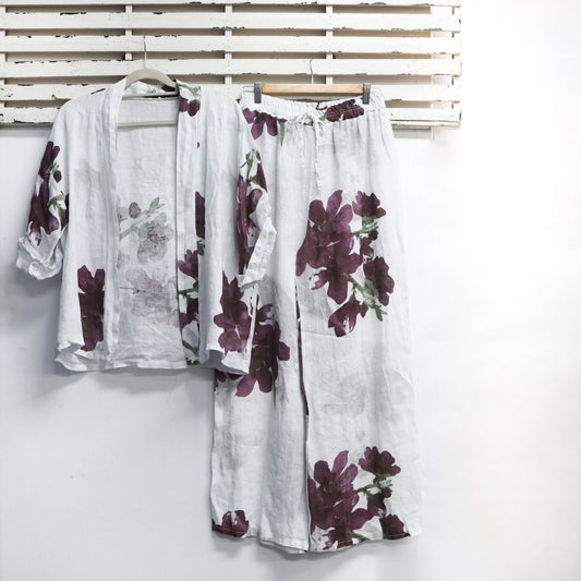 Fawn and wine linen flower print jacket 2 per pack  G21661FW