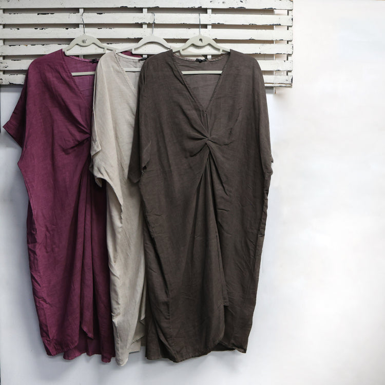 Wine linen dress with knot detail 2 per pack   G22637W