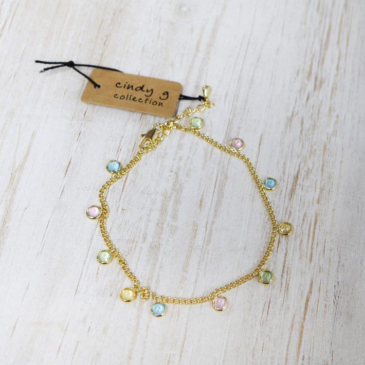 Gold plated bracelet with hanging semi precious stones 2 per pack  G2670