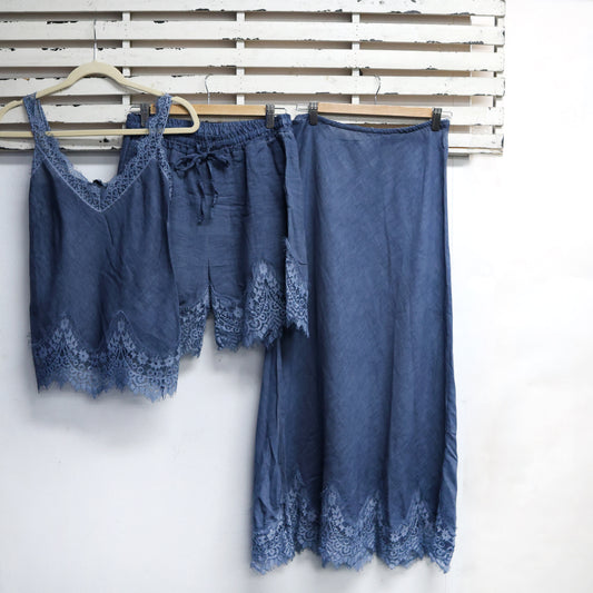 Mocha  linen blend skirt with lace hem 2 per pack    G28694M