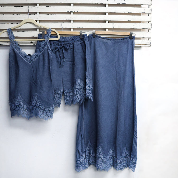Mocha  linen blend skirt with lace hem 2 per pack    G28694M