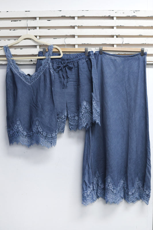 Mocha linen blend top with lace straps and hem detail 2 per  G28857M