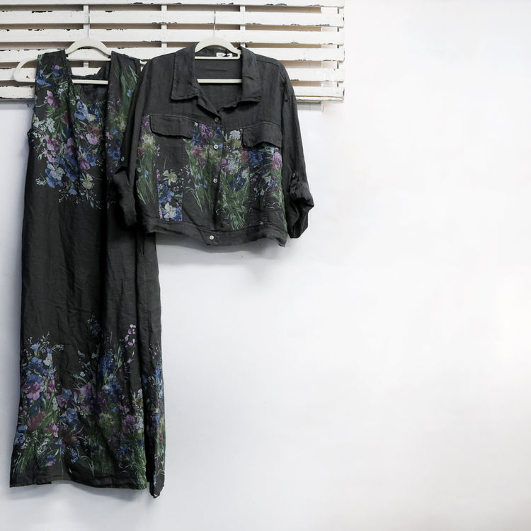 Charcoal linen flower print  jacket 2 per pack   G3268CH