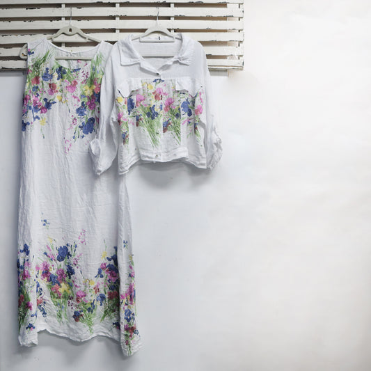 Charcoal linen flower print  jacket 2 per pack   G3268CH