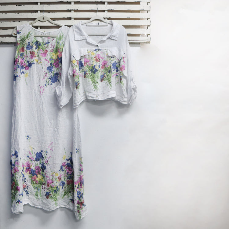 Charcoal linen flower print  jacket 2 per pack   G3268CH