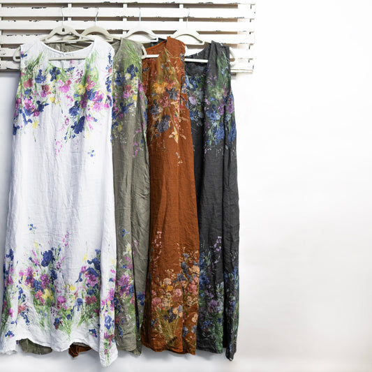 Charcoal linen flower print long dress 2 per pack G3267CH