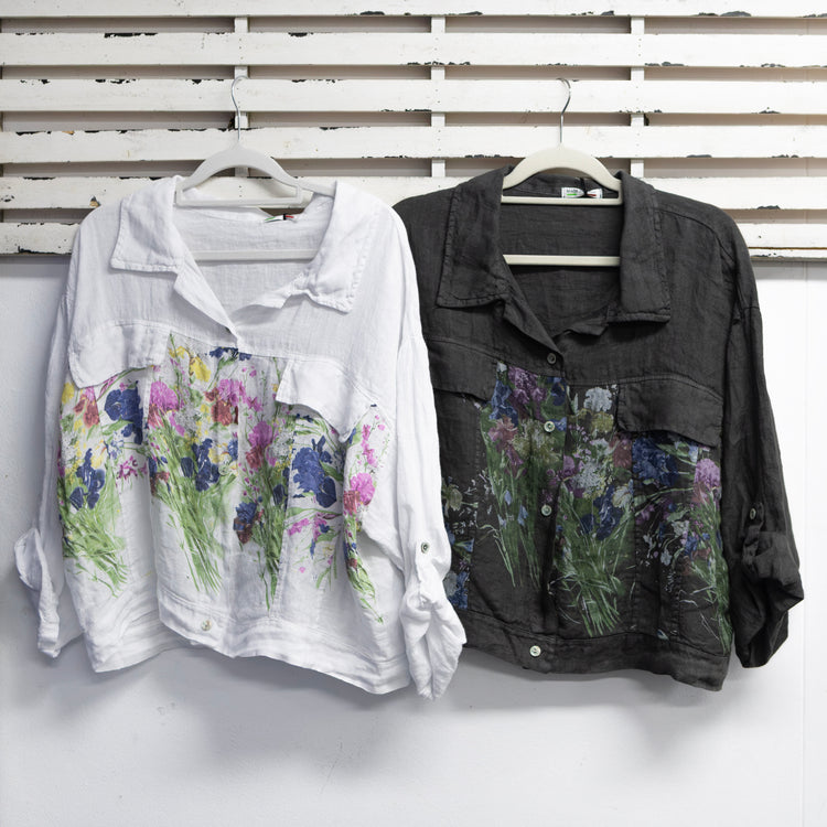Charcoal linen flower print  jacket 2 per pack   G3268CH