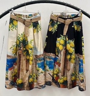 Cream Italian lemon print skirt with belt 2 per pack   G370974C