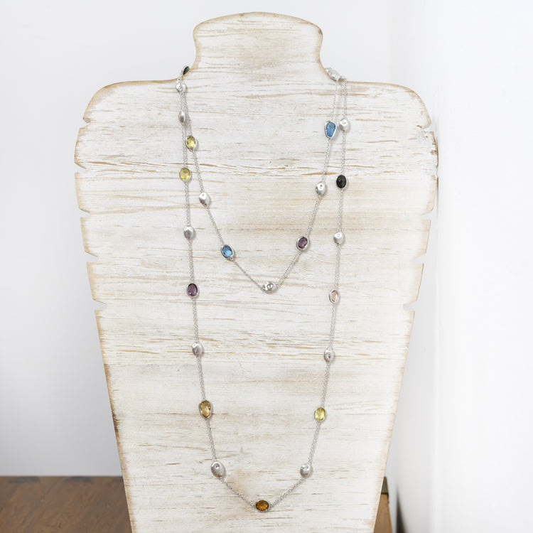 Silver plated long necklace with semi precious stones 2 per pack  G5450