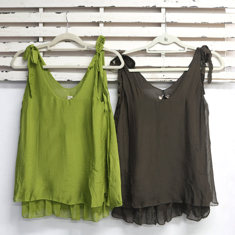 Chocolate silk blend double layer top with tie detail 2 per pack  G61813CH