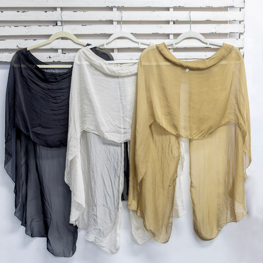 Black silk blend cape with buttons 2 per pack     G66833BL